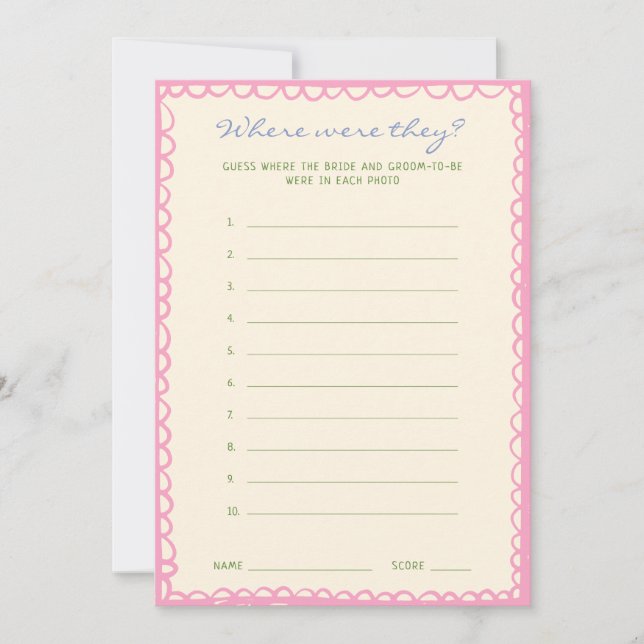Wo waren sie Brautparty Game Card? Einladung (Vorderseite)