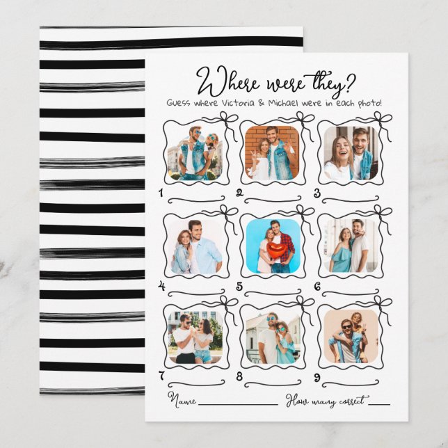 Wo waren sie Foto Hand Drawn Wavy Bridal Spiel Einladung (Vorne/Hinten)