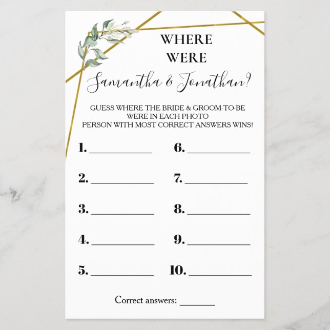 Wo waren sie Greenery Gold Duschkarte? Flyer (Vorne)