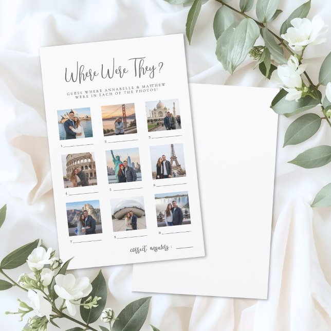 Wo waren sie Hochzeitsdusche-Ratespiel (Where Were They Bridal Shower Game)