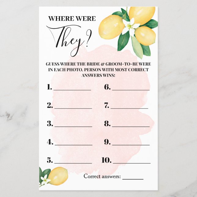 Wo waren sie Lemon Pink Brautparty Game Card? Flyer (Vorne)