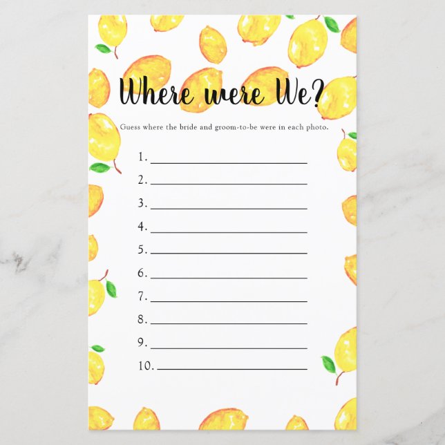 Wo waren wir Brautparty Game Lemon Party? (Vorderseite)