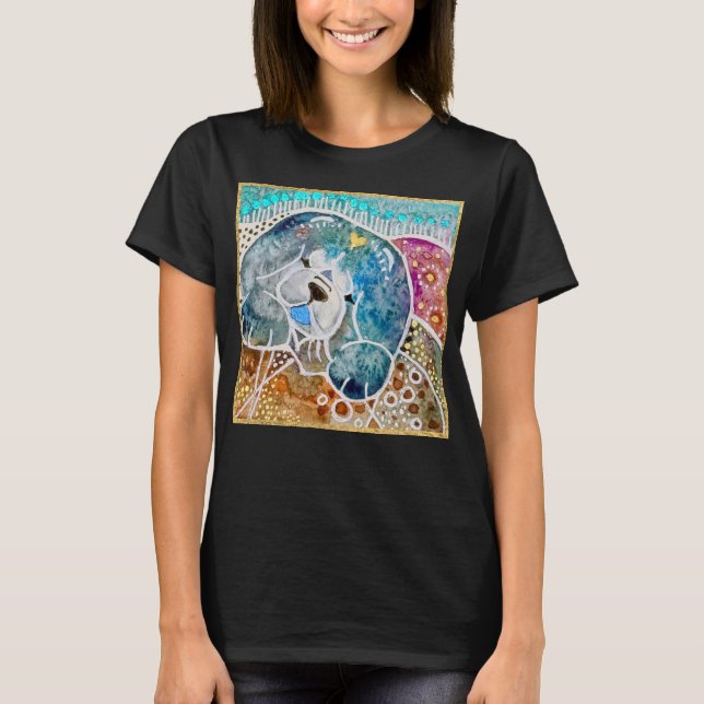 WOBBLE-ROCK Hund Wasserfarbbatik Kiste T-Shirt (Vorderseite)