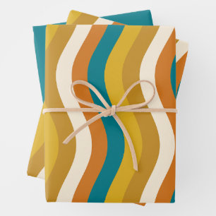Wobbly Pop Stripes Retro Modernes Muster Aquamarin Geschenkpapier Set