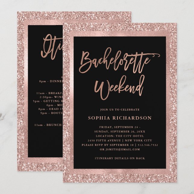 Wochenende des Imitat-Rosen-GoldGlitzer-| Einladung (Vorne/Hinten)