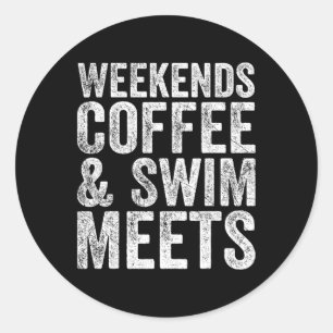 Wochenende Kaffee und Schwimm treffen Retro-Kaffee Runder Aufkleber