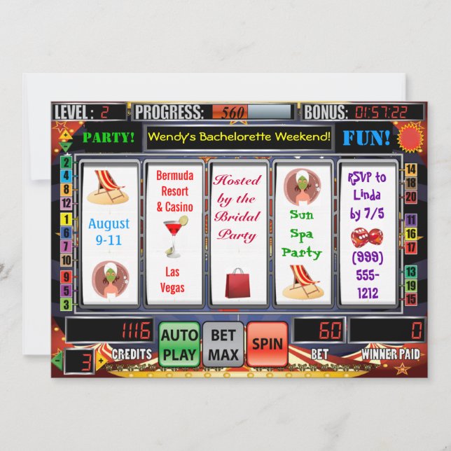 Wochenende SpielautomatVegas Bachelorette lädt ein Einladung (Vorderseite)