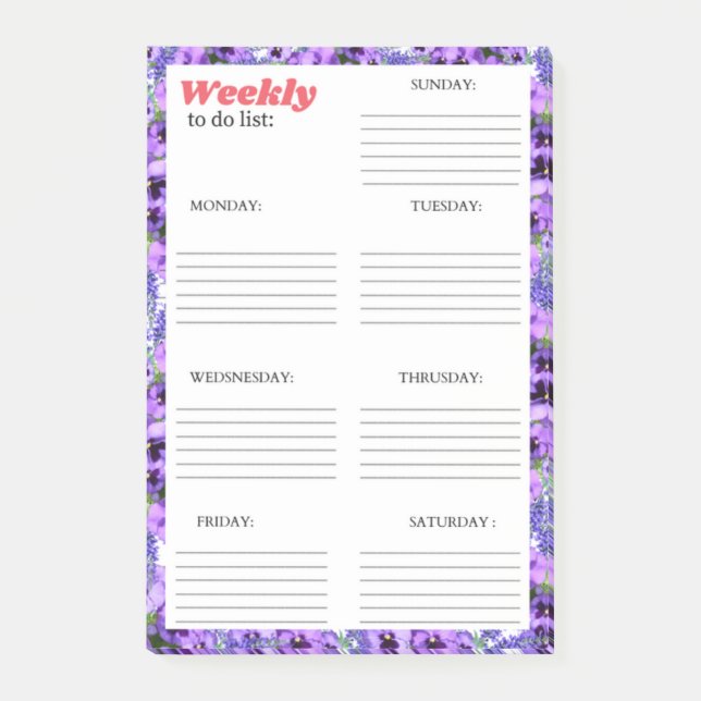 WOCHENLISTE: POST-IT KLEBEZETTEL (Vorderseite)