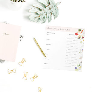 Wochenmagazin mit Lebensmittelliste Notizblock