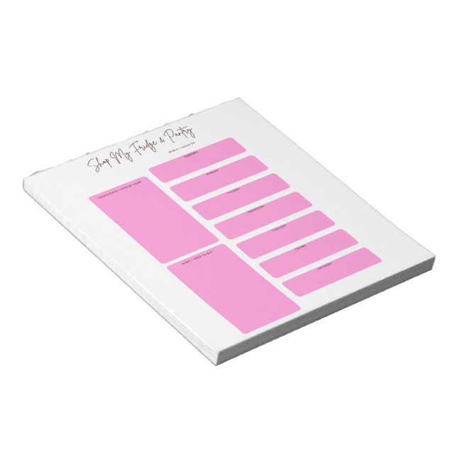 WOCHENMAHLPLANER IN PINK-DESIGN NOTIZBLOCK (angewinkelt)