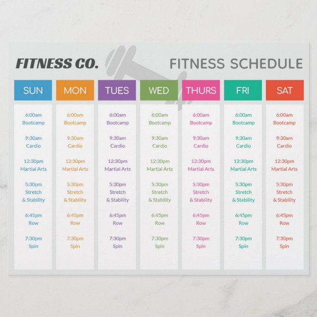 Wochenplan der Fitness mit Klassenbeschreibungen Flyer (Vorne)