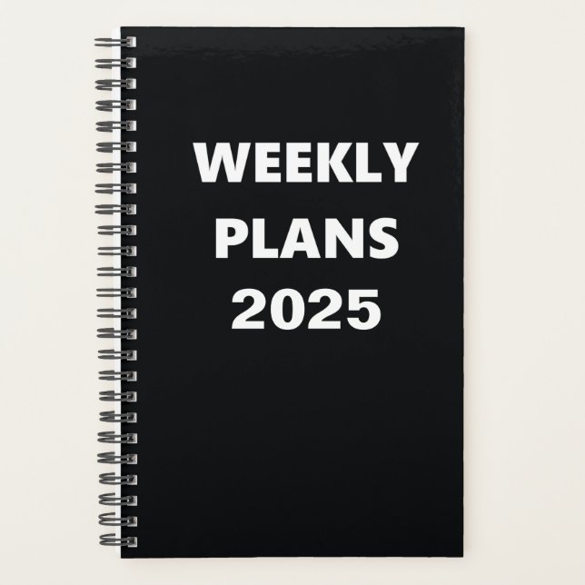 Wochenpläne 2025 Einfaches Schwarz-weißes Design Planer (Vorderseite)
