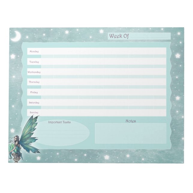 Wochenplaner Aquamarine Fee Kunst Notizblock (Vorderseite)