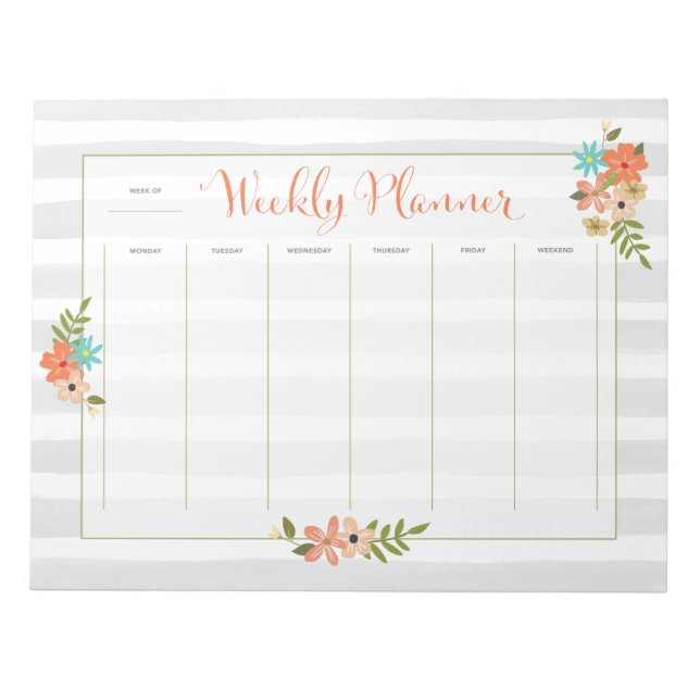 Wochenplaner Grau Stripe Notizblock (Vorderseite)