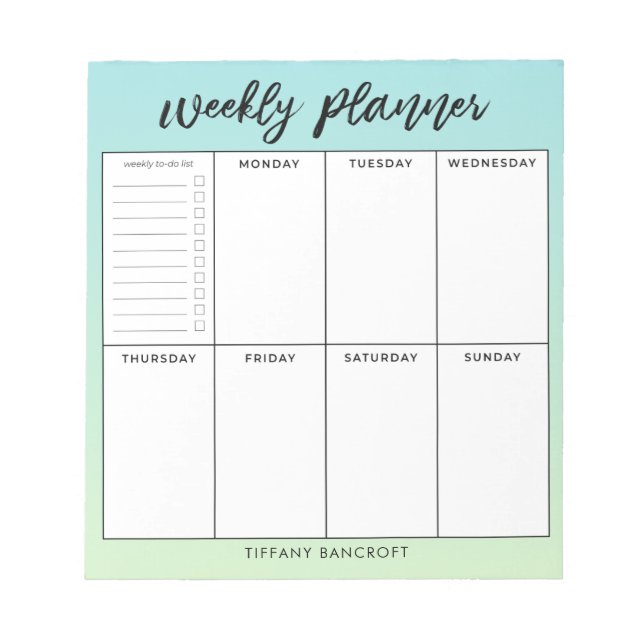 Wochenplaner Green Ombre | Name hinzufügen Notizblock (Vorderseite)