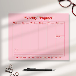 Wochenplaner in rosa, rot, Retrostil Notepad Notizblock