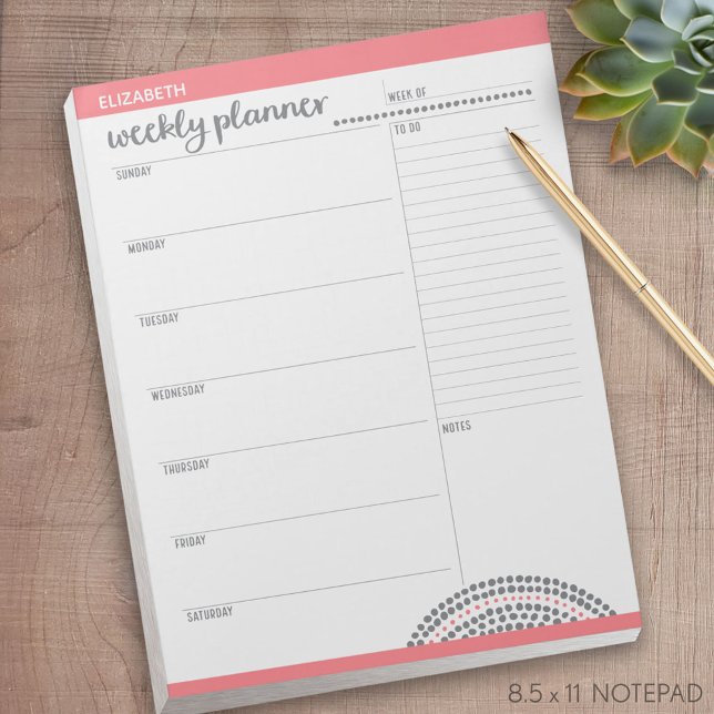 Wochenplaner mit Individuelle Name und Farbe Notizblock (weekly planner notepad)