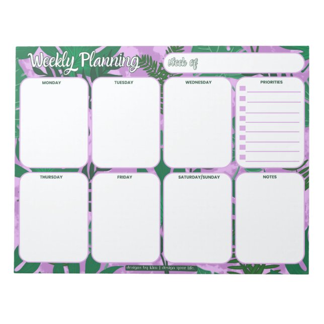 Wochenplaner Notepad | Jungle Blätter Muster Notizblock (Vorderseite)