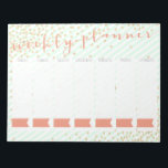 Wochenplaner Notepad Notizblock<br><div class="desc">Dieses wöchentliche Planer-Notizblock verfügt über einen minzabgeschnittenen Hintergrund,  "gold" Konfetti,  mit rot Kalligraphie und Fahnen an jedem Wochentag zu schreiben in dem Datum!</div>