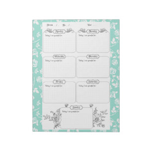 wöchentlich Dankbarkeit Journal Blue Floral Notizblock