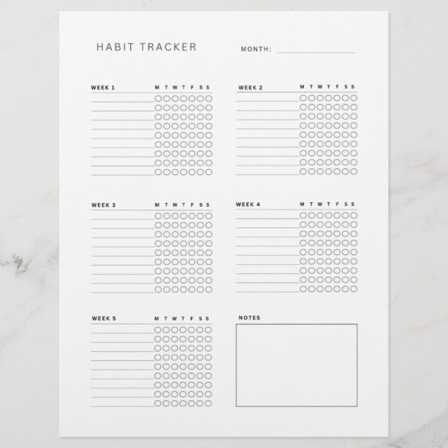 Wöchentlicher Habit-Planer und Tracker druckbar Briefbogen (Vorderseite)