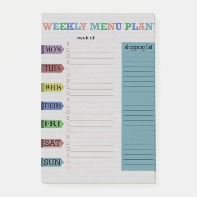 Wöchentlicher Menü-Plan Post-it Klebezettel (Vorderseite)