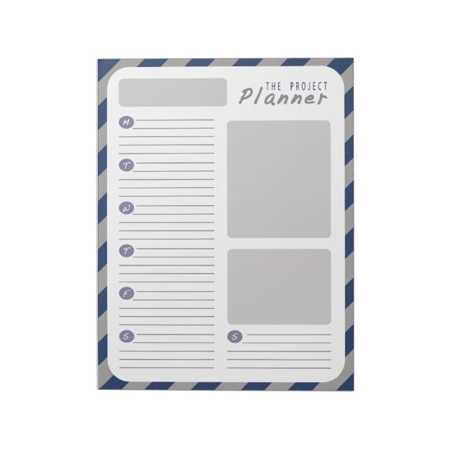 Wöchentlicher Projektplaner - Blau und Grau Notizblock (Rotiert)