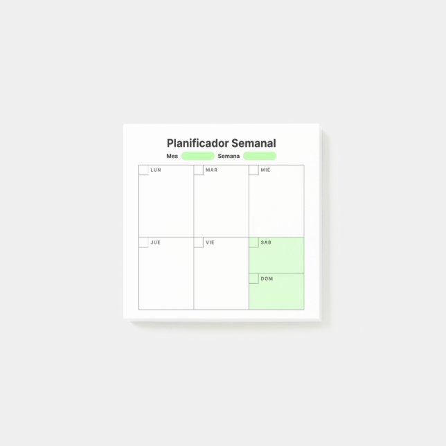 Wöchentlicher Studienplaner (auf Spanisch) Post-it Klebezettel (Vorderseite)