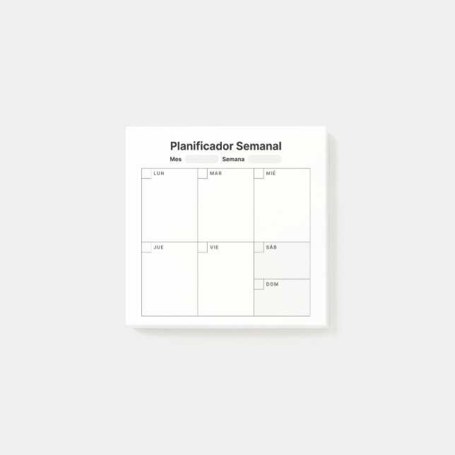 Wöchentlicher Studienplaner (auf Spanisch) Post-it Klebezettel (Vorderseite)