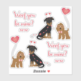 Wof you be mine Valentine Hunde Aufkleber