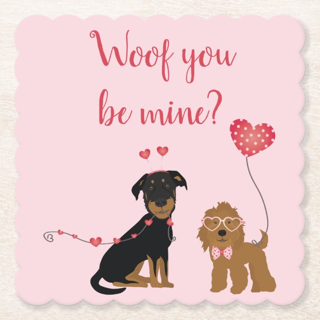Wof you be mine Valentine Hunde Untersetzer (Vorderseite)
