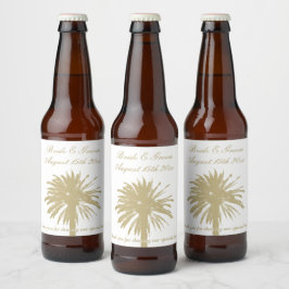 Wohlhabende Strandhochzeit, beige Palmen Silhouett Bierflaschenetikett