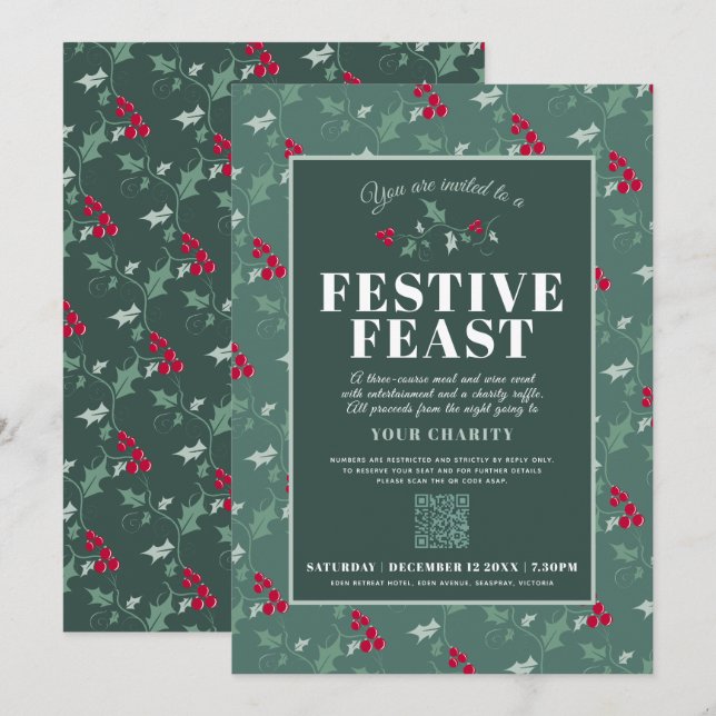 Wohltätigkeit Festliches Festmahl Weihnachtsfest Einladung (Vorne/Hinten)
