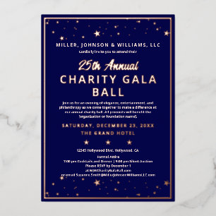 Wohltätigkeit Gala Ball Elegante Blaue Rose Gold Folieneinladung