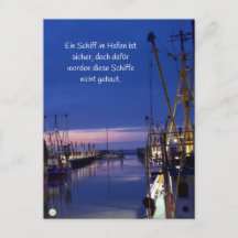 Wohlzeit Postkarten: Ein Schiff im Hafen ist