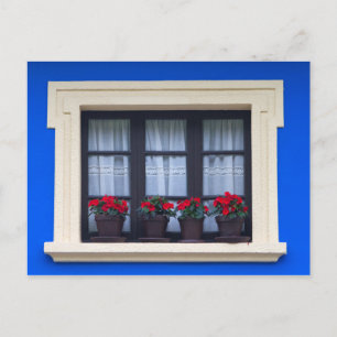 Wohngebäude mit Blume in Fenstern Postkarte