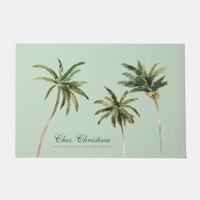 Wohngestaltung der Wasserfarbenpalmen Tropical Off Fußmatte (Vorderseite)