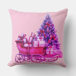 Wohngestaltung. Rosa Weihnachtssleigh. Pink Kissen