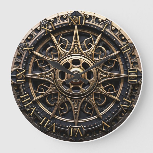 Wohngestaltung Vintages Lenkrad aus Holz Große Wanduhr (Vorderseite)