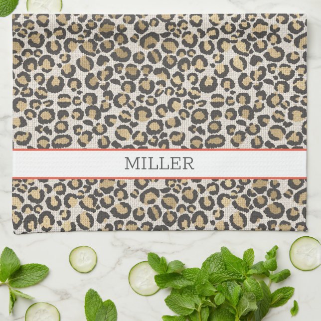 Wohngestaltung von Tierdruckleopard Name Chic Geschirrtuch (Gefaltet)