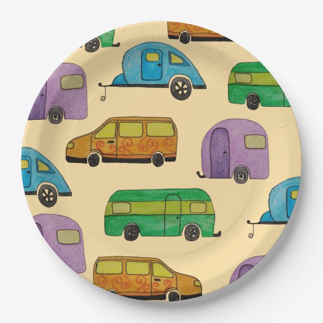 Wohnwagen Camping Pappteller (Vorderseite)