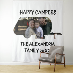 Wohnwagen mit Wohnwagen Foto Happy Camper Wandteppich