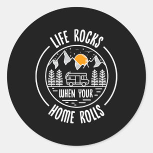 Wohnwagen Vintage Retro-Shirt Life Rocks Slogan Ca Runder Aufkleber