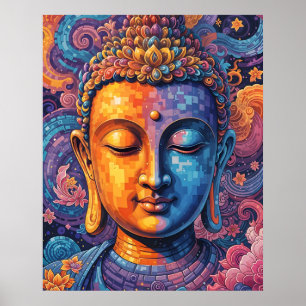 Wohnzimmer Abstrakte Buddha Pixel Art Poster