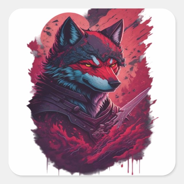 Wolf 13 quadratischer aufkleber (Vorderseite)