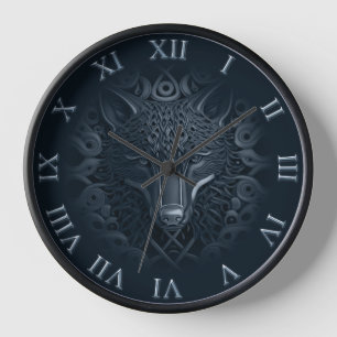Wolf 3D-Gesichts-Dekorative Kunst mit Schwarz und Uhr
