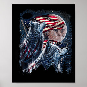 Wolf 4. Juli American Flag Howling Wolves Unde Poster