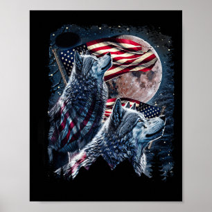 Wolf 4. Juli American Flag Howling Wolves Unde Poster