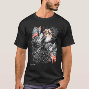 Wolf 4. Juli Amerikanische Flagge Heulendes Amerik T-Shirt