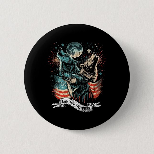 Wolf 4. Juli Amerikanische Flagge Howling America  Button (Vorderseite)